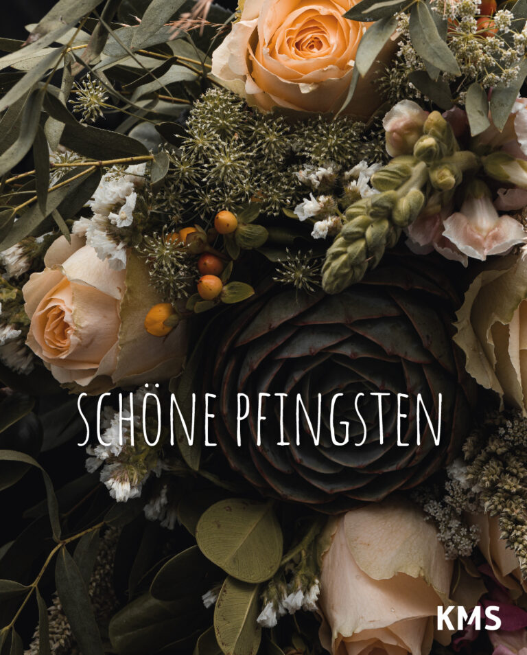Blumenstrauß, aufschrift: Schöne Pfingsten