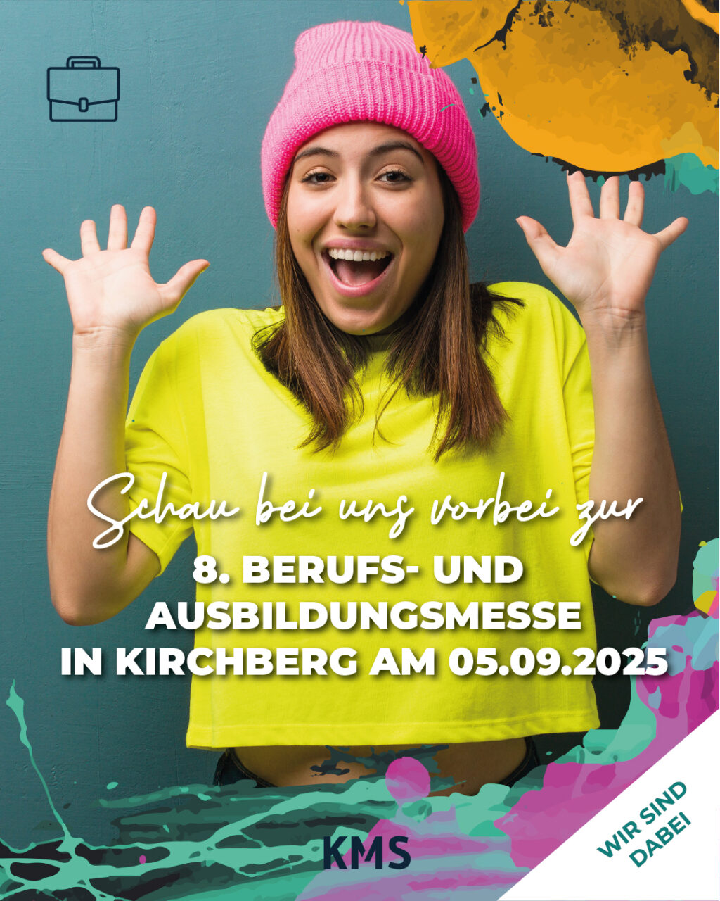 Junges ädchen freut sich auf die Ausbildungsmesse in Kirchberg